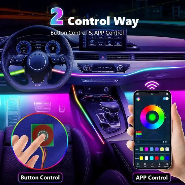Alt view image 6 of 7 - Dreamcolor Acrylic Interior Car Lights, Car LED Strip Light with Bluetooth APP, Car Ambient Lighting Kit with RGB 6 in 1 and 175 inches 593 LEDs, 16 Million Colors Sound Activated Car Neon Lights