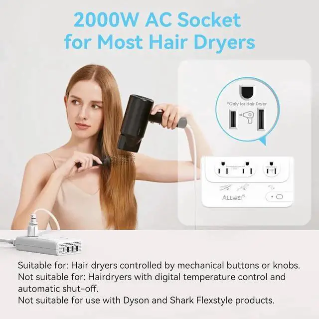 Alt view image 5 of 7 - 2000W Travel Voltage Converter 220v to 110v Converter for European Travel Voltage Adapter for Hair Dryer Straightener/Curling Iron, Power Converter Adapter Combo with Type C, E/F, G, I, L