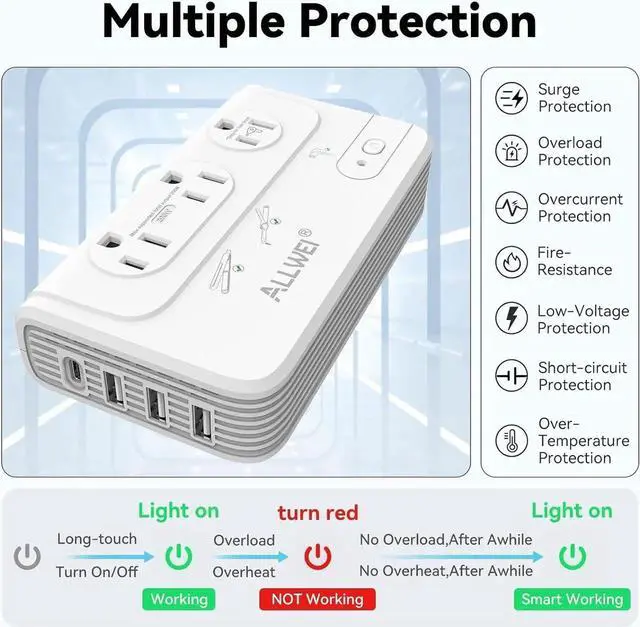 Alt view image 4 of 7 - 2000W Travel Voltage Converter 220v to 110v Converter for European Travel Voltage Adapter for Hair Dryer Straightener/Curling Iron, Power Converter Adapter Combo with Type C, E/F, G, I, L