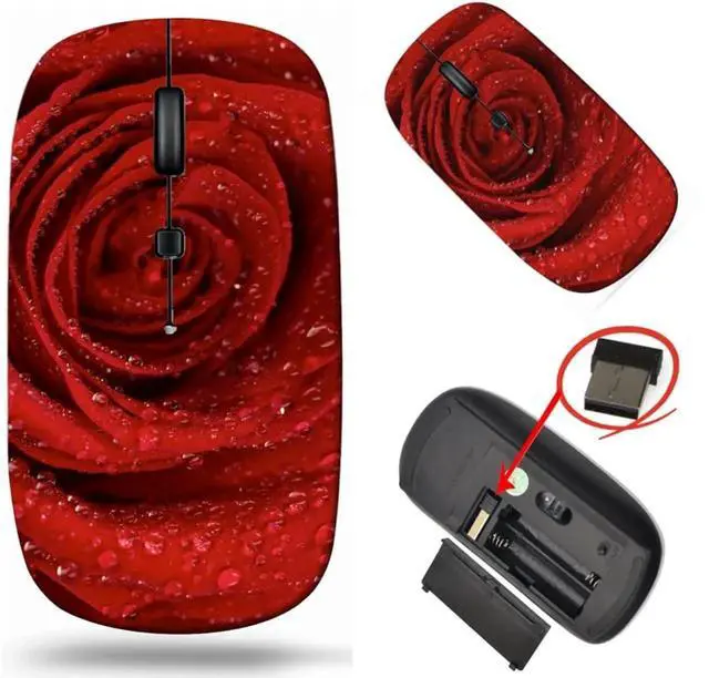 Alt view image 4 of 5 - maizi Mouse Chromebook Laptop PC Notebook Mice 20307678 red Rose with Water d 2.4G Lightweight with USB Receiver Printed in USA