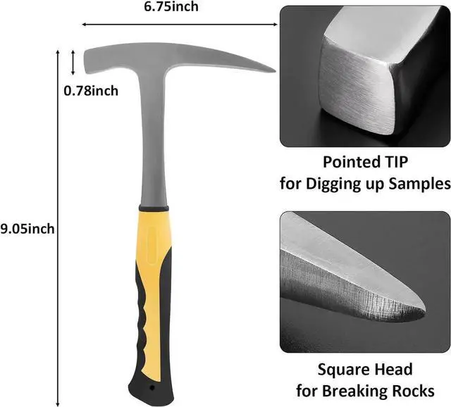 Alt view image 2 of 7 - 25 PCS Geology Rock Pick Equipment Kit, 28 oz. Rock Pick Hammer with 12" Mason Chisel, Safety Glasses, Whistle, Jewelers loupe, Tool Set for Hounding, Gold Mining & Prospecting, Stone Breaking