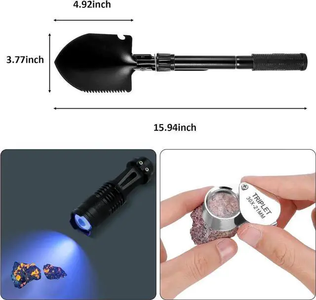 Alt view image 4 of 7 - 25 PCS Geology Rock Pick Equipment Kit, 28 oz. Rock Pick Hammer with 12" Mason Chisel, Safety Glasses, Whistle, Jewelers loupe, Tool Set for Hounding, Gold Mining & Prospecting, Stone Breaking