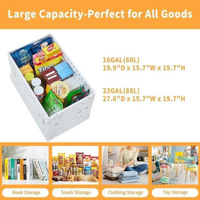 Alt view image 2 of 7 - Foldable Shopping Cart with Wheels, Collapsible Rolling Crate for Groceries, Folding Storage Box with Handle, Three Modes of Use, Ideal for Teacher, Trip, Outdoors, Etc., 23GAL, White