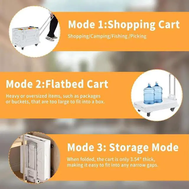 Alt view image 6 of 7 - Foldable Shopping Cart with Wheels, Collapsible Rolling Crate for Groceries, Folding Storage Box with Handle, Three Modes of Use, Ideal for Teacher, Trip, Outdoors, Etc., 23GAL, White