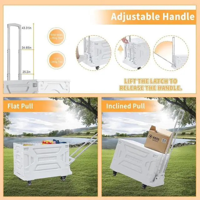 Alt view image 4 of 7 - Foldable Shopping Cart with Wheels, Collapsible Rolling Crate for Groceries, Folding Storage Box with Handle, Three Modes of Use, Ideal for Teacher, Trip, Outdoors, Etc., 23GAL, White
