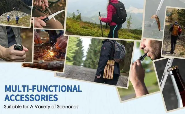 Alt view image 4 of 5 - Tactical Survival Hiking Stick - Collapsible Retractable Walking Staff, Outdoor Multitool Tactical Gear, Trekking Poles for Hiking, Camping Birthday Gifts for Men Dad Husband