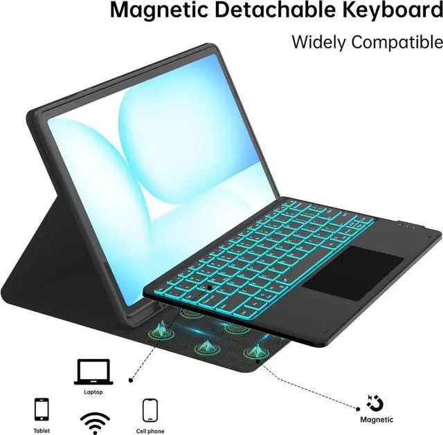 Alt view image 2 of 7 - for Galaxy Tab S10 FE+ 13.1 inch Case with Keyboard - 7 Color Backlit Detachae Taet Keyboard Cover with Touchpad - Tab S10 FE Plus 13.1" 2025 Keyboard Case with S Pen Holder ack