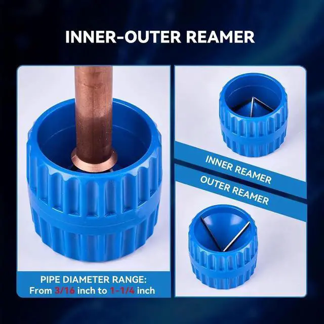 Alt view image 3 of 7 - Tube Cutter Set 8 in 1, Heavy Duty Pipe Cutter 1/8''-2'', Mini Pipe Cutter 1/8 to 1-1/8, Deburring Tool with 10 Steel Blades, Tubing Reamer, Copper Pipe Cleaner Brush for HVAC, Plumbing