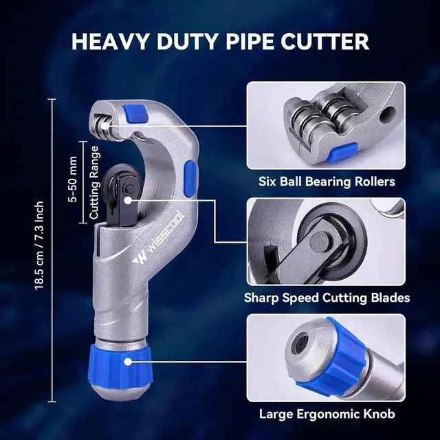 Alt view image 6 of 7 - Tube Cutter Set 8 in 1, Heavy Duty Pipe Cutter 1/8''-2'', Mini Pipe Cutter 1/8 to 1-1/8, Deburring Tool with 10 Steel Blades, Tubing Reamer, Copper Pipe Cleaner Brush for HVAC, Plumbing