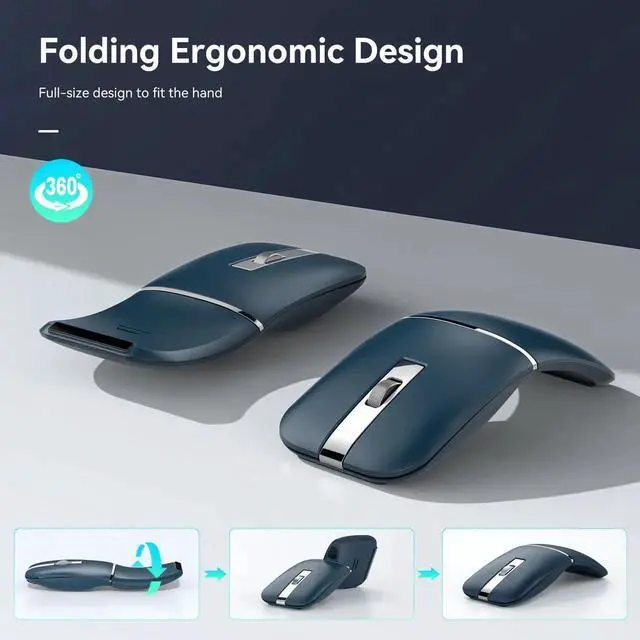 Alt view image 3 of 4 - Bluetooth Wireless Arc Travel Mouse, Dual Model (2.4G+BT5.1) Rotating Foldable Mouse for Microsoft, Rechargeable Slim Portable Mice for Laptop, Notebook, PC, MacBook, Chromebook - Sapphire Blue