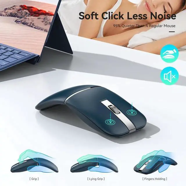 Alt view image 2 of 4 - Bluetooth Wireless Arc Travel Mouse, Dual Model (2.4G+BT5.1) Rotating Foldable Mouse for Microsoft, Rechargeable Slim Portable Mice for Laptop, Notebook, PC, MacBook, Chromebook - Sapphire Blue