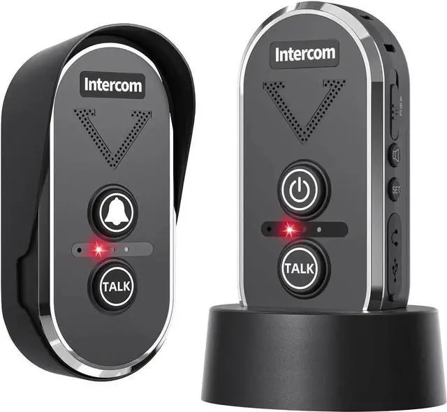Main image of Wireless Doorbell with Intercom, Wireless Intercom System 4900ft Long Range Waterproof Doorbell Intercom with Rechargeable Battery for House Classroom Business(Black)