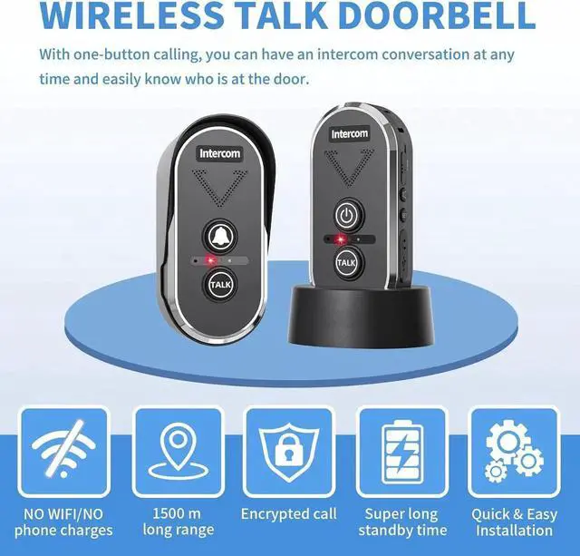 Alt view image 2 of 7 - Wireless Doorbell with Intercom, Wireless Intercom System 4900ft Long Range Waterproof Doorbell Intercom with Rechargeable Battery for House Classroom Business(Black)
