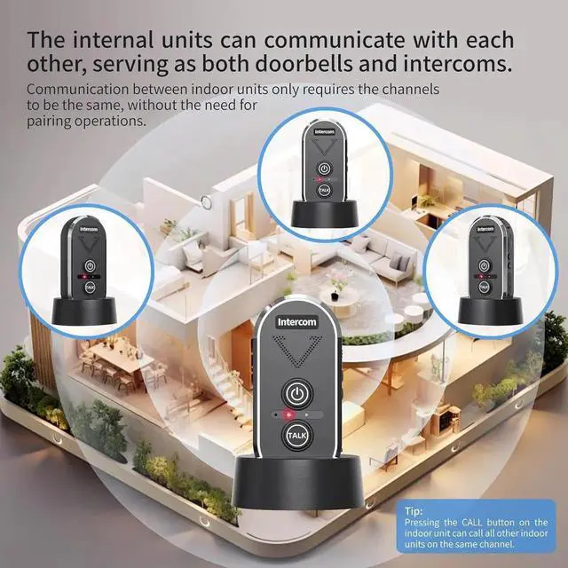 Alt view image 6 of 7 - Wireless Doorbell with Intercom, Wireless Intercom System 4900ft Long Range Waterproof Doorbell Intercom with Rechargeable Battery for House Classroom Business(Black)