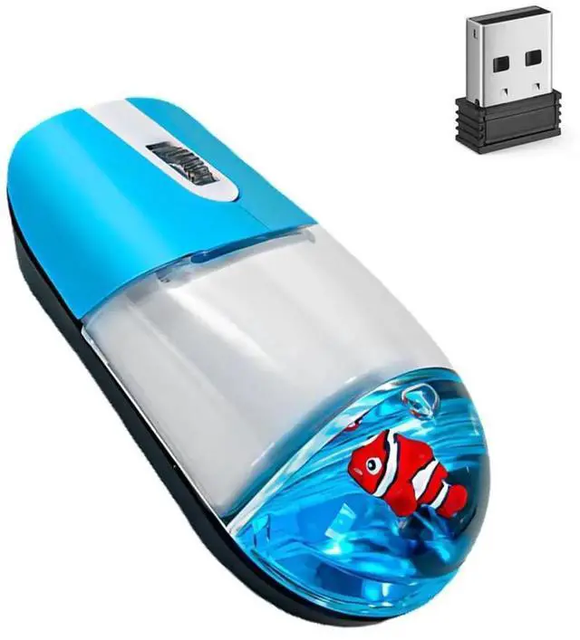 Main image of Wireless Mouse Cute Blue Aqua Water Mice Aesthetic Clear Silent Optical Portable Lightweight Retro Mice for PC Laptop Computer Macbook Kids Girl Women Gift with Liquid Water & Floater Clownfish