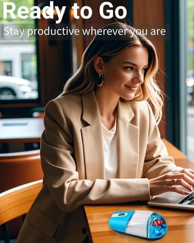 Alt view image 4 of 5 - Wireless Mouse Cute Blue Aqua Water Mice Aesthetic Clear Silent Optical Portable Lightweight Retro Mice for PC Laptop Computer Macbook Kids Girl Women Gift with Liquid Water & Floater Clownfish