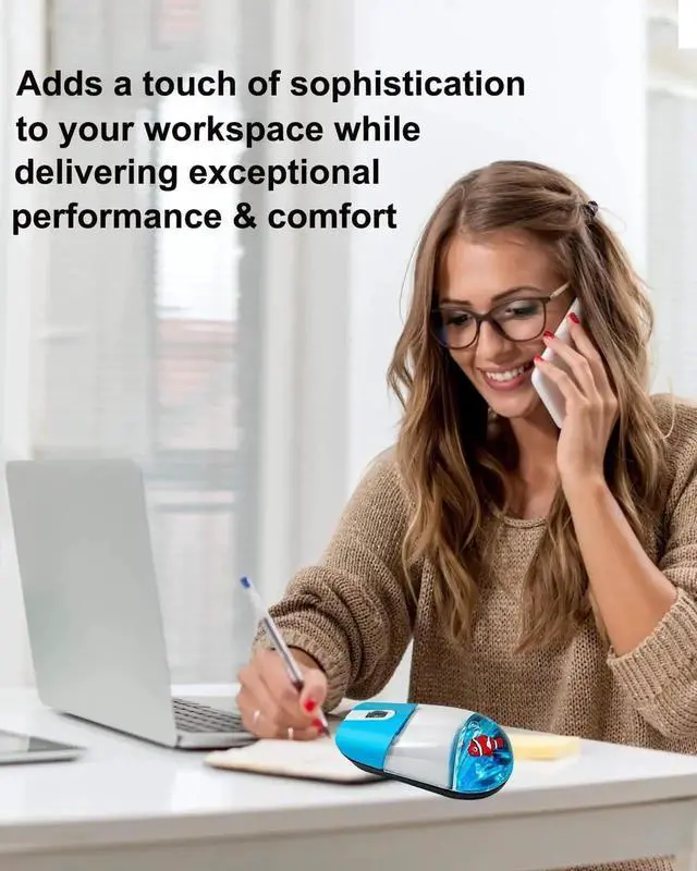 Alt view image 5 of 5 - Wireless Mouse Cute Blue Aqua Water Mice Aesthetic Clear Silent Optical Portable Lightweight Retro Mice for PC Laptop Computer Macbook Kids Girl Women Gift with Liquid Water & Floater Clownfish