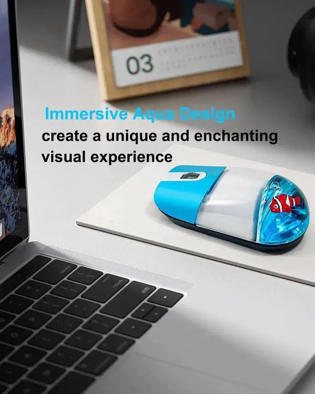 Alt view image 2 of 5 - Wireless Mouse Cute Blue Aqua Water Mice Aesthetic Clear Silent Optical Portable Lightweight Retro Mice for PC Laptop Computer Macbook Kids Girl Women Gift with Liquid Water & Floater Clownfish