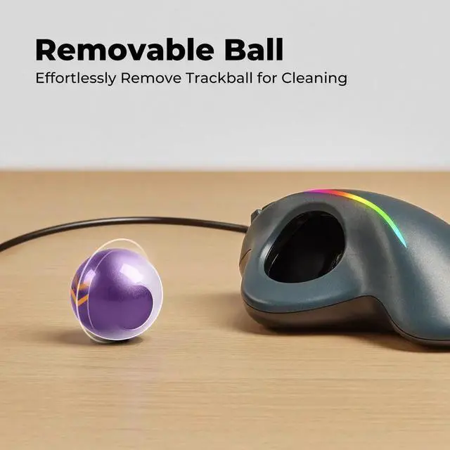 Alt view image 4 of 5 - PORLEI Wired Trackball Mouse with RGB Lighting, Ergonomic Thumb Control to Reduce Muscle Strain, 5 Adjustable DPI, Dual USB-C & USB-A Connectivity, Compatible with PC, Laptop, Mac, Windows-Purple