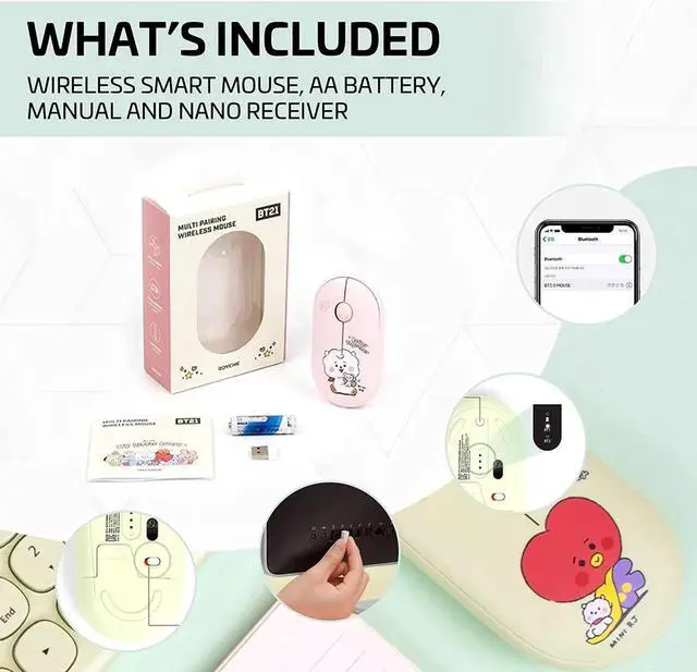Alt view image 4 of 5 - ROYCHE BTS Inspired Characters Multi Pairing Wireless Mouse, Little Buddy Baby Better Together Edition, All in Their Own Cute Style & Colors (SHOOKY)