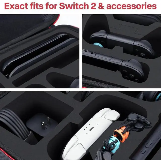 Alt view image 6 of 7 - Hard Case Compatible with Nintendo Switch 2 (2025), Protective Travel Bag for Switch 2 Console, Dock, Up to 2 Pro Controllers, Joy-Con Grip, Power Adapter, 21 Games and Cables