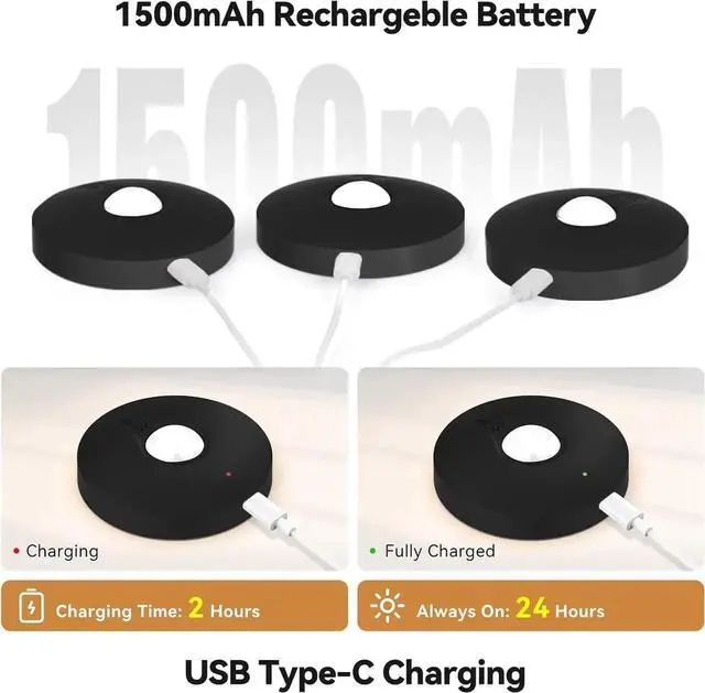 Alt view image 4 of 7 - Recharge Puck Lights with Remote, 12 Pack Magnetic Under Cabinet Lighting, 1500mAh Battery Operated LED Tap Lights with Dimmer & Timmer for Kitchen, Closet, Shelf - 3 Color Temps & 12 RGB, Black