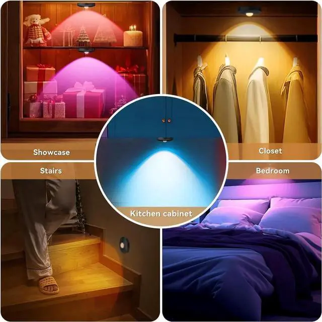 Alt view image 3 of 7 - Recharge Puck Lights with Remote, 12 Pack Magnetic Under Cabinet Lighting, 1500mAh Battery Operated LED Tap Lights with Dimmer & Timmer for Kitchen, Closet, Shelf - 3 Color Temps & 12 RGB, Black