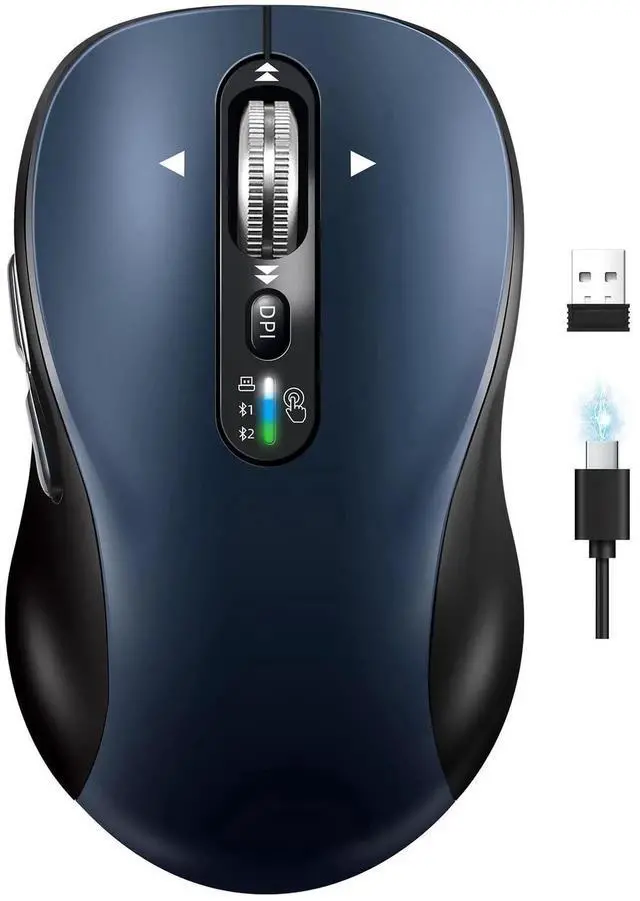 Main image of Wireless Bluetooth Mouse for Laptop,USB+BT×2,Quiet Ergo Computer Mouses,Metal 4-Way Super Scrolling,± 3200 DPI,Rechargeable,10 Buttons,Plug&Play,Multi Device Cordless Mice for iPad,Tablet,Mac,PC,Phone