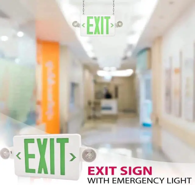 Alt view image 4 of 7 - Green LED Exit Sign with Emergency Lights, Two Adjustable Head Emergency Exit Lights with Battery Backup, Dual LED Lamp ABS Fire Resistance UL-Listed 120-277V (Green, 2 Pack)