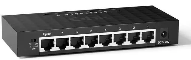 Alt view image 2 of 5 - DBIT 8 Port Gigabit Ethernet Switch, Desktop Ethernet Splitter, One-Key VLAN, Independent Uplink Port, Plastic Case, Unmanaged Network Switch, Plug & Play, Fanless Quiet (TXE210)