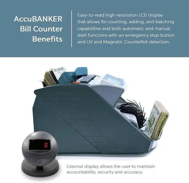 Alt view image 4 of 7 - AccuBANKER AB1100PLUSMGUV Commercial Grade Money Counter Machine, Hopper Capacity 200 Bills & Speed 1,300 Bills/Min, Bill Counter Includes Reliable Counterfeit Detector Ultraviolet and Magnetic
