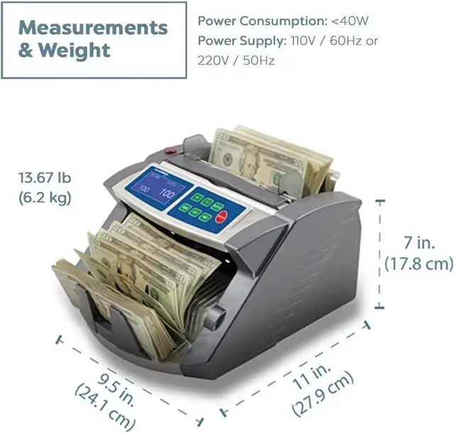 Alt view image 6 of 7 - AccuBANKER AB1100PLUSMGUV Commercial Grade Money Counter Machine, Hopper Capacity 200 Bills & Speed 1,300 Bills/Min, Bill Counter Includes Reliable Counterfeit Detector Ultraviolet and Magnetic