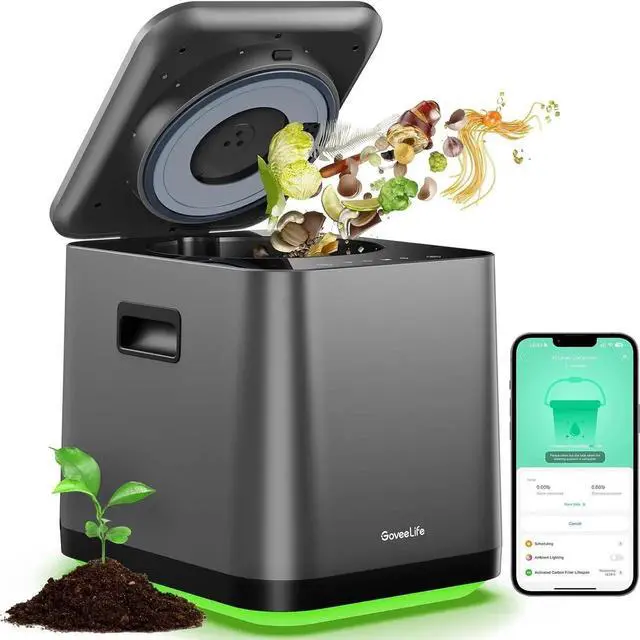 Main image of Smart Electric Composter for Kitchen, 3L Compost Bin Indoor with App & Voice Control, Auto-Cleaning, 3 Modes, Turn Food Waste to Fertilizer Garden, Machine Black -