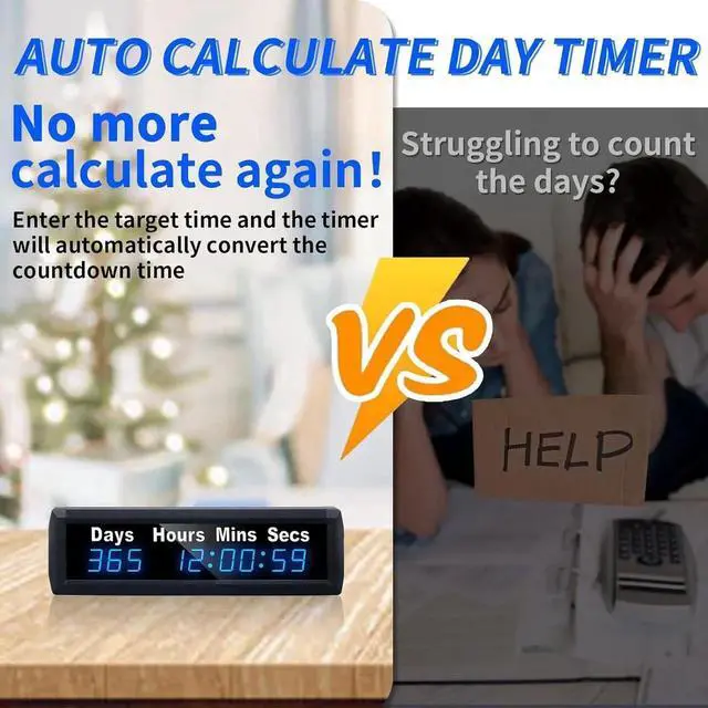 Alt view image 6 of 6 - Digital 999 Days Countdown Timer, Count Up/Count Down Clock with Remote, 12/24 Hour Real Time, Event Large Display, Calendar for Retirement/Pregnancy/Birthday/Christmas Blue -