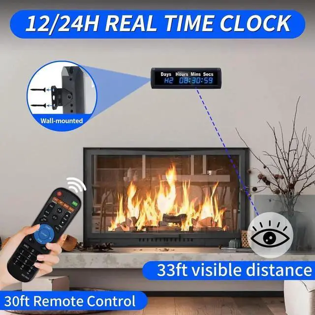 Alt view image 4 of 6 - Digital 999 Days Countdown Timer, Count Up/Count Down Clock with Remote, 12/24 Hour Real Time, Event Large Display, Calendar for Retirement/Pregnancy/Birthday/Christmas Blue -