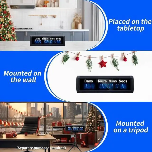 Alt view image 5 of 6 - Digital 999 Days Countdown Timer, Count Up/Count Down Clock with Remote, 12/24 Hour Real Time, Event Large Display, Calendar for Retirement/Pregnancy/Birthday/Christmas Blue -
