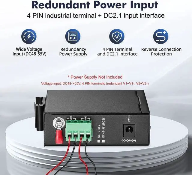 Alt view image 3 of 5 - YuLinca 5 Port Mini PoE+ Industrial DIN-Rail Switch, 4 Ports PoE+ and 1 Uplink, 10/100Mbps Fast Ethernet, Din Rail & Wall Mount Included, Unmanaged IP30 (-40~185°F) Hardened Industrial Switch