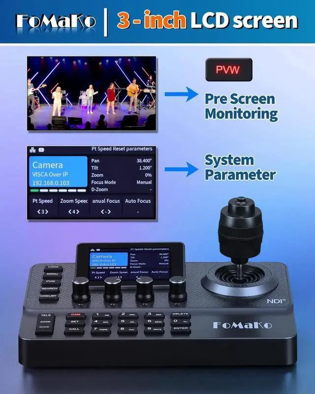 Alt view image 5 of 7 - NDI PTZ Camera Controller, 3" Preview LCD, NDI Controller Keyboard with 4D Joystick, for Church Worship Education Conference Events, (NDI License Included) KC606N NDI Controller
