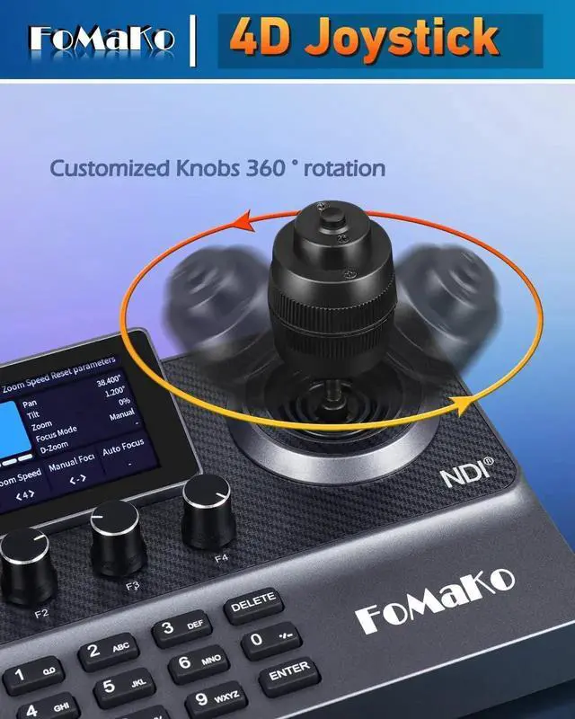 Alt view image 3 of 7 - NDI PTZ Camera Controller, 3" Preview LCD, NDI Controller Keyboard with 4D Joystick, for Church Worship Education Conference Events, (NDI License Included) KC606N NDI Controller