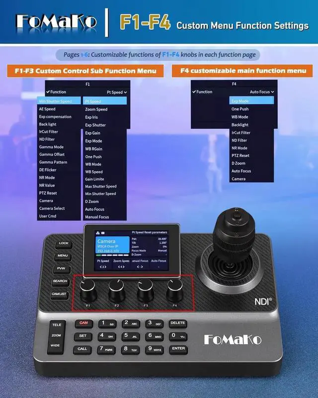 Alt view image 6 of 7 - NDI PTZ Camera Controller, 3" Preview LCD, NDI Controller Keyboard with 4D Joystick, for Church Worship Education Conference Events, (NDI License Included) KC606N NDI Controller