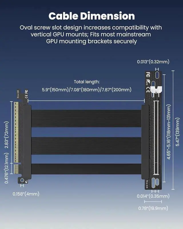 Alt view image 2 of 7 - PCIe 5.0 Riser Cable | RTX5090 RTX4090 RX9070 RX7900 GPU Ready | Compatible with PCIe 5.0/4.0 GPU | 90 Degree Right Angle for Vertical GPU Mount| Flexible PVC Gpu Riser Cable 200mm Black
