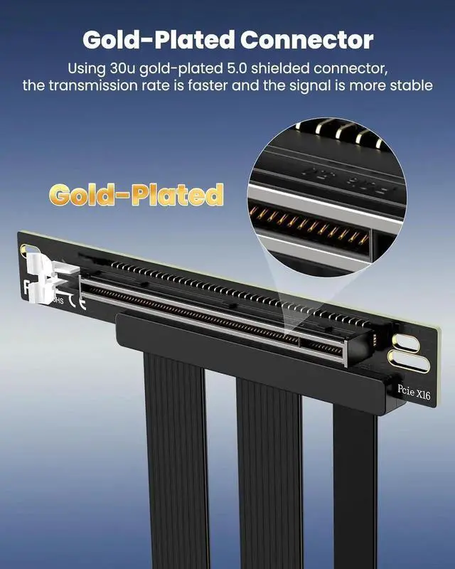 Alt view image 5 of 7 - PCIe 5.0 Riser Cable | RTX5090 RTX4090 RX9070 RX7900 GPU Ready | Compatible with PCIe 5.0/4.0 GPU | 90 Degree Right Angle for Vertical GPU Mount| Flexible PVC Gpu Riser Cable 200mm Black