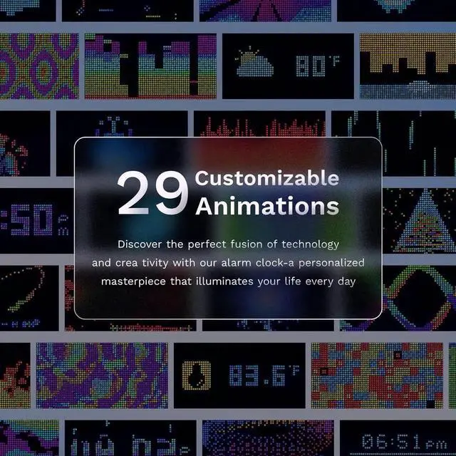 Alt view image 2 of 7 - PixelRise Smart Alarm Clock for Bedroom,Pixel Art LED Dot Matrix Display, Weather Temperature Animation, Loud Dual Alarm for Heavy Sleeper, Sleep White Noise, WiFi Weather & Time Sync, App