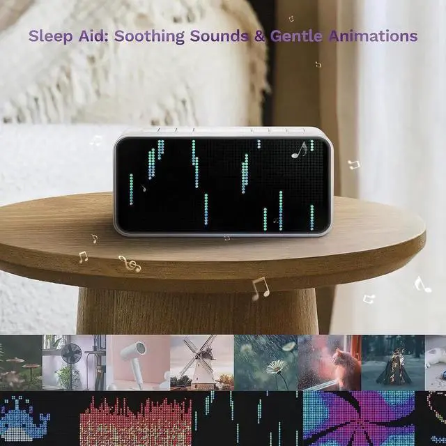 Alt view image 6 of 7 - PixelRise Smart Alarm Clock for Bedroom,Pixel Art LED Dot Matrix Display, Weather Temperature Animation, Loud Dual Alarm for Heavy Sleeper, Sleep White Noise, WiFi Weather & Time Sync, App