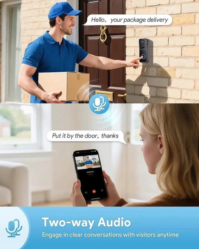 Alt view image 5 of 7 - Doorbell Camera Wireless, 2K HD Video Doorbell with Chime, Battery Operated, Night Vision, 2-Way Audio, PIR Motion Detection, 2.4Ghz WiFi, IP66 Waterproof, Cloud Storage, Works with Alexa