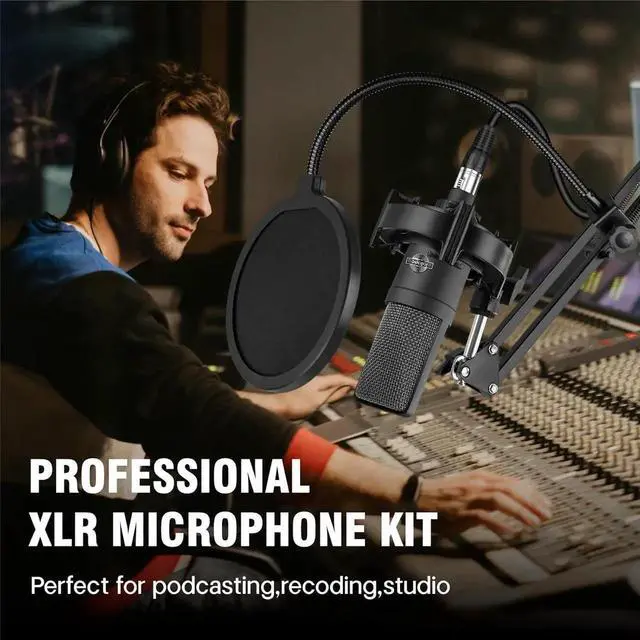 Alt view image 6 of 6 - Condenser Microphone XLR Professional Studio Recording Microphone Kit for PC Computer with Boom Arm,Cardioid XLR Podcast Microphone for Streaming,Gaming,Singing,Voice Over,ASMR,YouTube