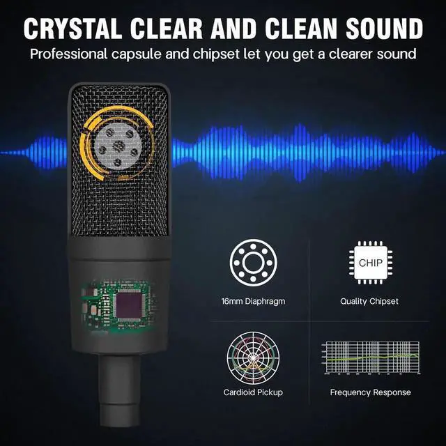 Alt view image 3 of 6 - Condenser Microphone XLR Professional Studio Recording Microphone Kit for PC Computer with Boom Arm,Cardioid XLR Podcast Microphone for Streaming,Gaming,Singing,Voice Over,ASMR,YouTube