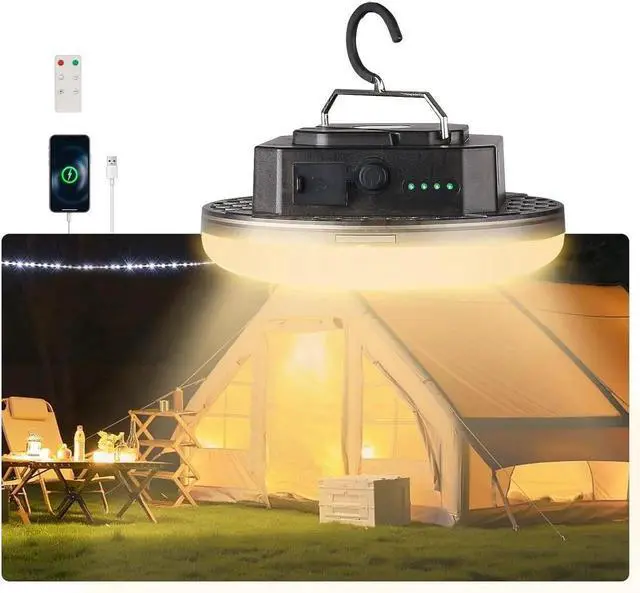 Main image of Camping Tent Light LED Rechargeable Portable Hanging Lantern with Remote,IPX5 Waterproof Outdoor Lights with Battery Power, Camp Lamp Light for Glamping Indoor Outages Car Repair