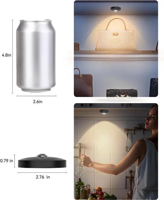 Alt view image 7 of 7 - Recharge Puck Lights, 12-Pack LED Tap Lights with Remote, 1500mAh Battery, Dimmer & Timer, Wireless Stick-On Under Cabinet Lights for Closet, Bedroom, Kitchen, Black