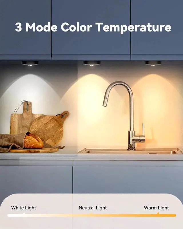 Alt view image 2 of 7 - Recharge Puck Lights, 12-Pack LED Tap Lights with Remote, 1500mAh Battery, Dimmer & Timer, Wireless Stick-On Under Cabinet Lights for Closet, Bedroom, Kitchen, Black